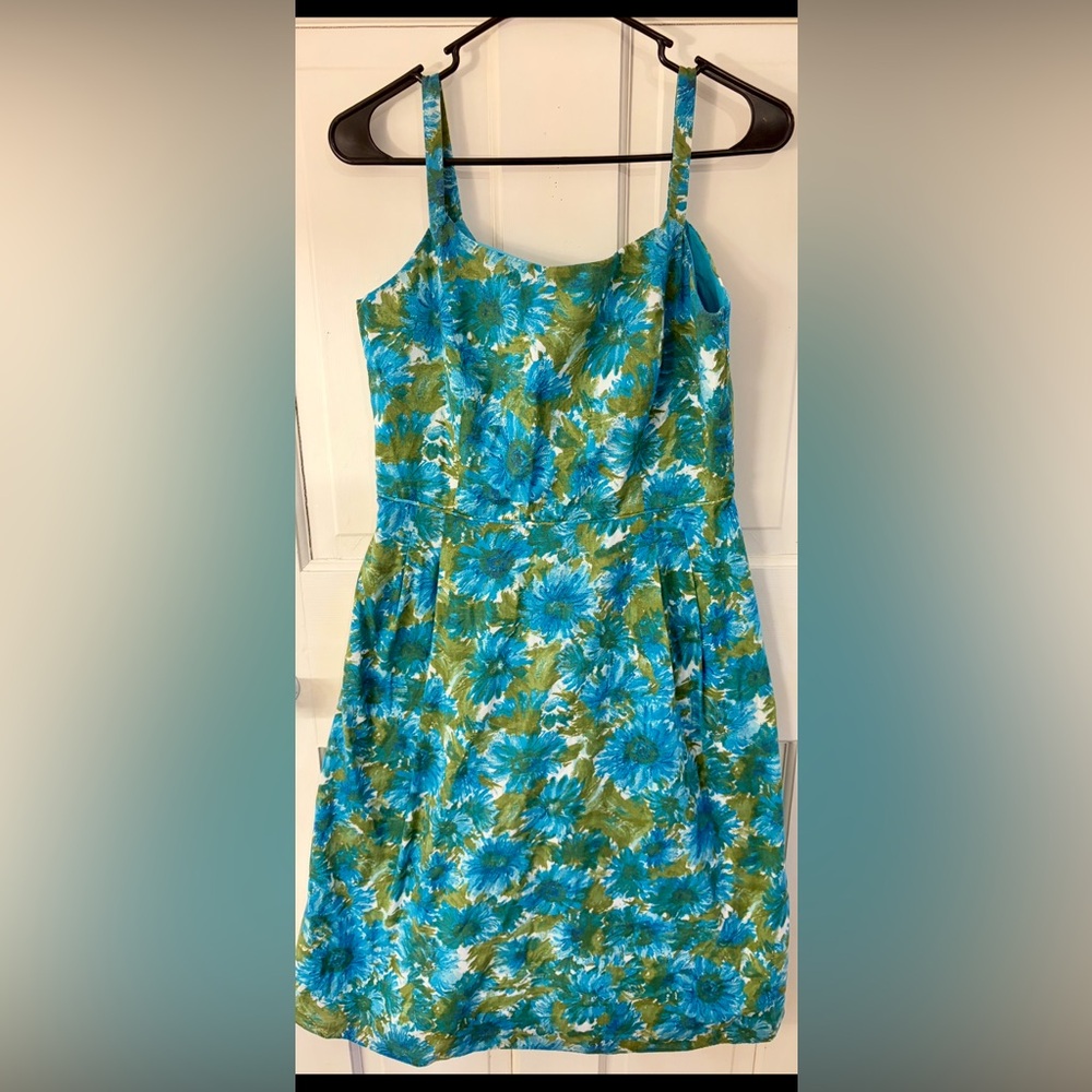Talbots Blue Green Floral Fit & Flare Sundress Size 8 Summer Cottagecore